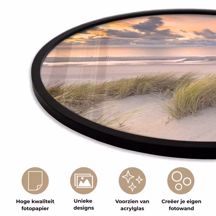 Zonsondergang - Duin - Strand - Planten - Zee Fotolijst rond zonder passe partout klein -closeup_NL