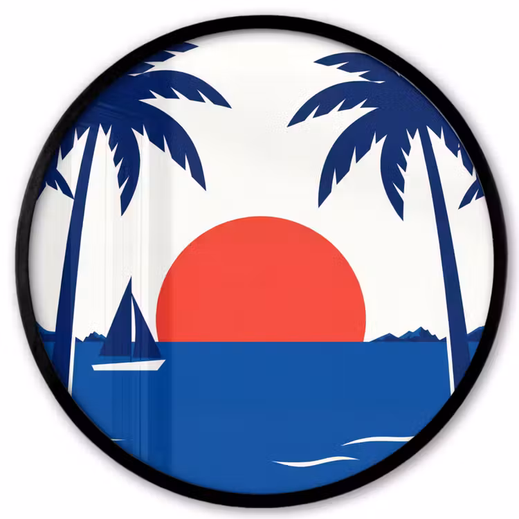 Zonsondergang - Zee - Palmboom - Tropisch - Modern Fotolijst rond zonder passe partout klein -3d