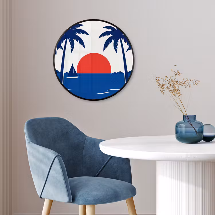 Zonsondergang - Zee - Palmboom - Tropisch - Modern Fotolijst rond zonder passe partout klein -sfeer2