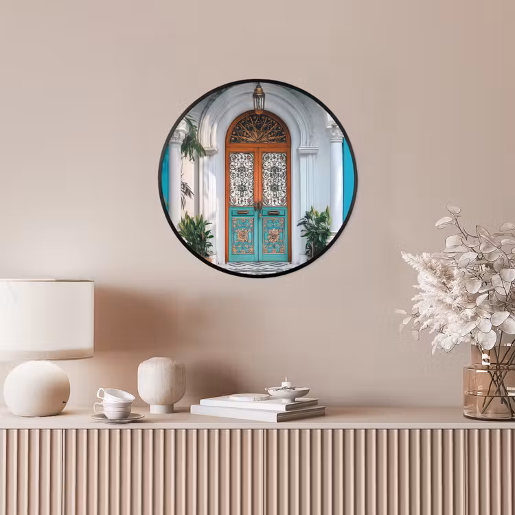 Zuilen - Sierlijke - Deur - Blauw Fotolijst rond zonder passe partout klein -sfeer3