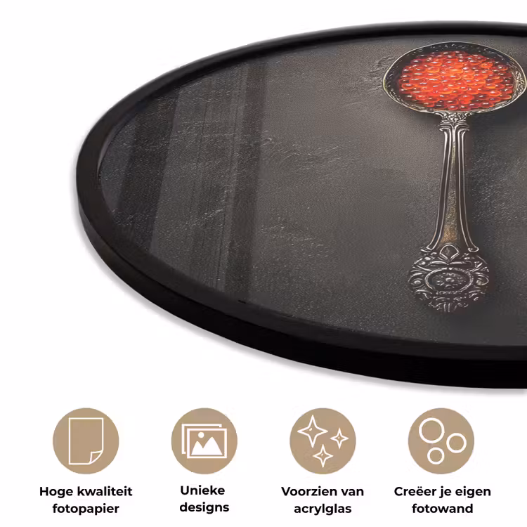 Zwart - Lepel - Caviar Fotolijst rond zonder passe partout klein -closeup_NL