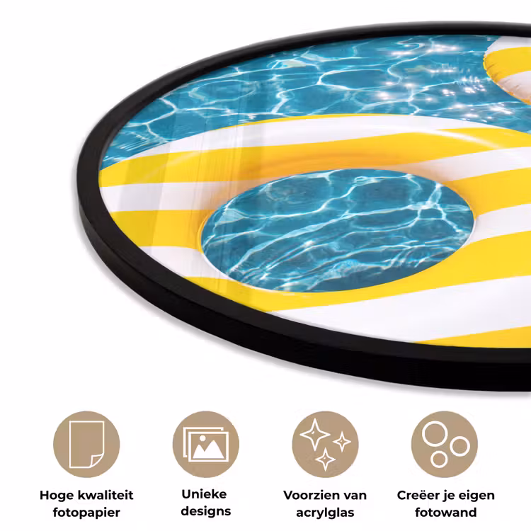 Zwembad - Zwembanden - Zomer - Geel - Blauw Fotolijst rond zonder passe partout klein -closeup_NL