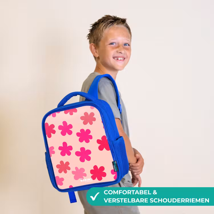 Roze bloemen Kinderrugzak - Blauw middel -sfeer3_NL