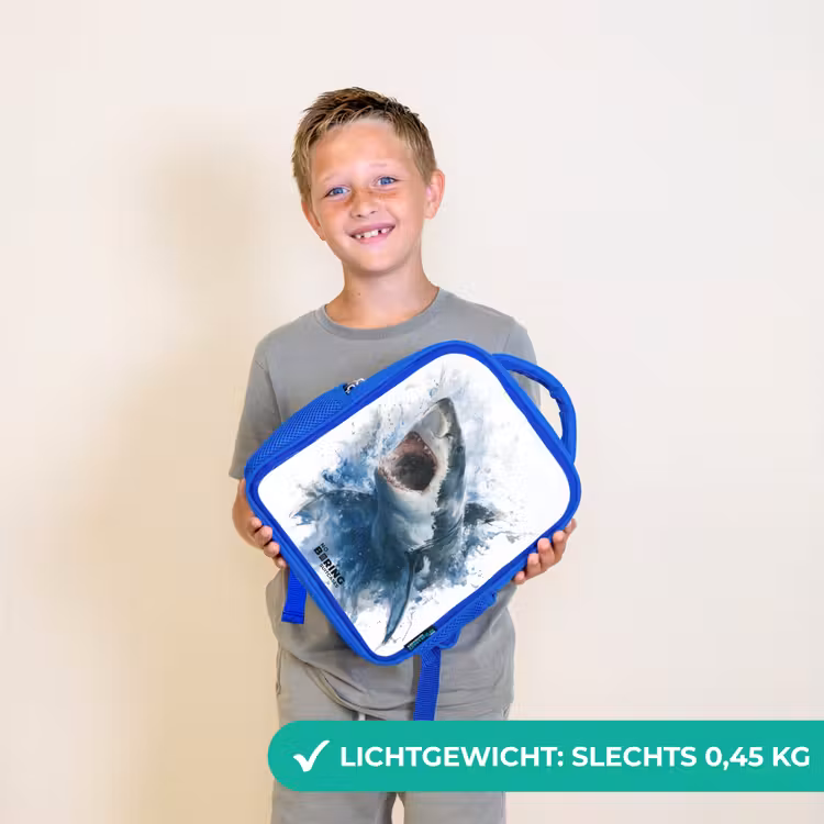 Aanvallende haai in waterverf Kinderrugzak - Blauw middel -sfeer1_NL