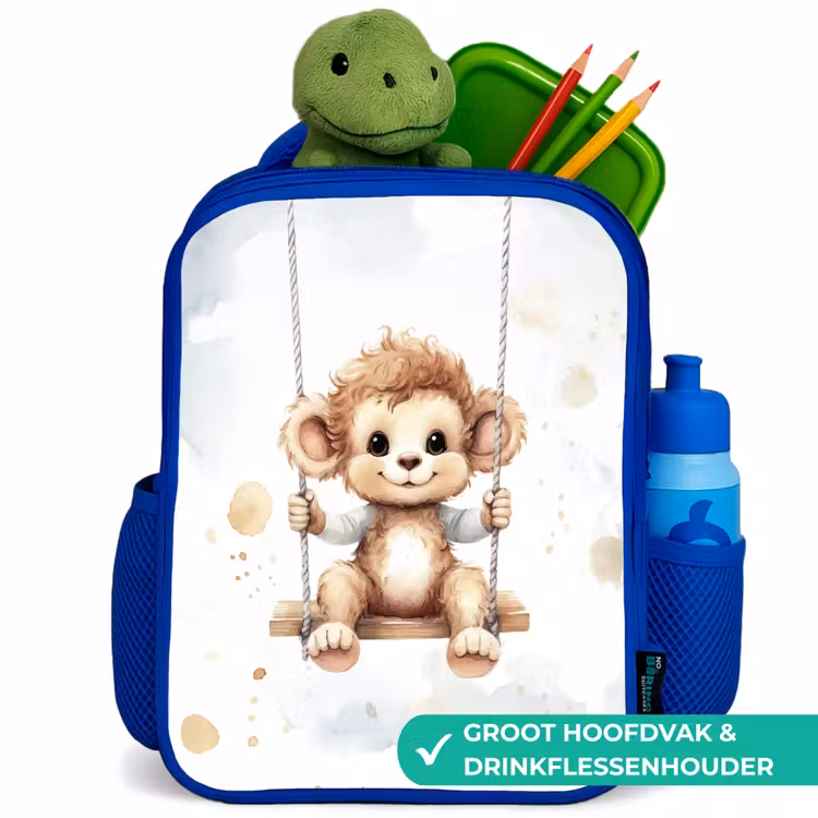 Aap - Dier - Kinderen Kinderrugzak - Blauw middel -inhoud_NL