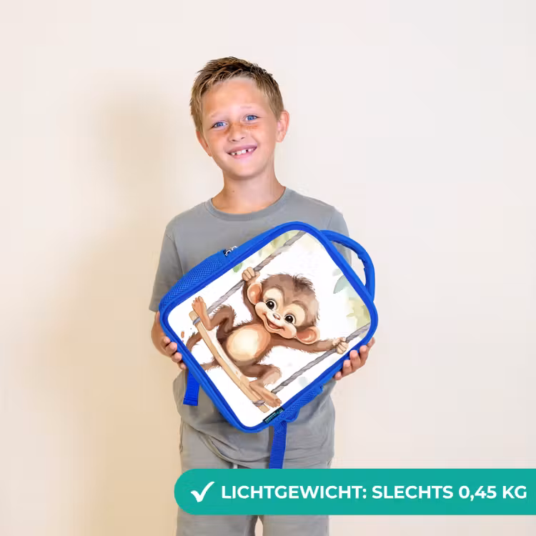Aap - Dier - Kinderen - Jungle Kinderrugzak - Blauw middel -sfeer1_NL