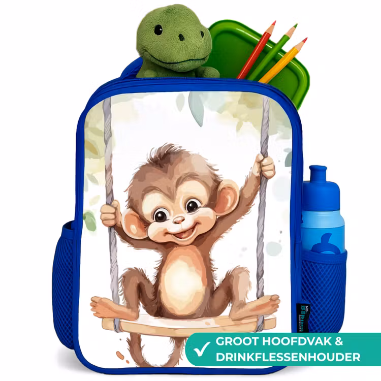 Aap - Dier - Kinderen - Jungle Kinderrugzak - Blauw middel -inhoud_NL