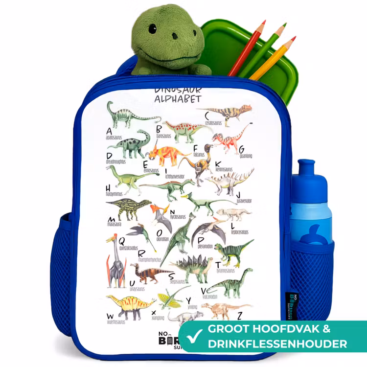 Alfabet van dino's Kinderrugzak - Blauw middel -inhoud_NL