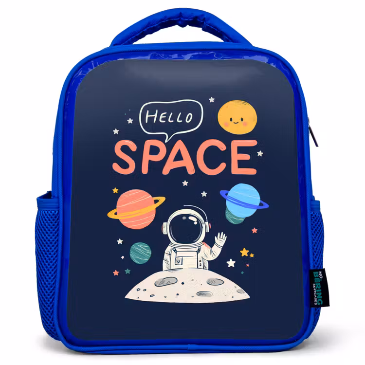 Astronaut - Ruimte - Planeten Kinderrugzak - Blauw middel -3d