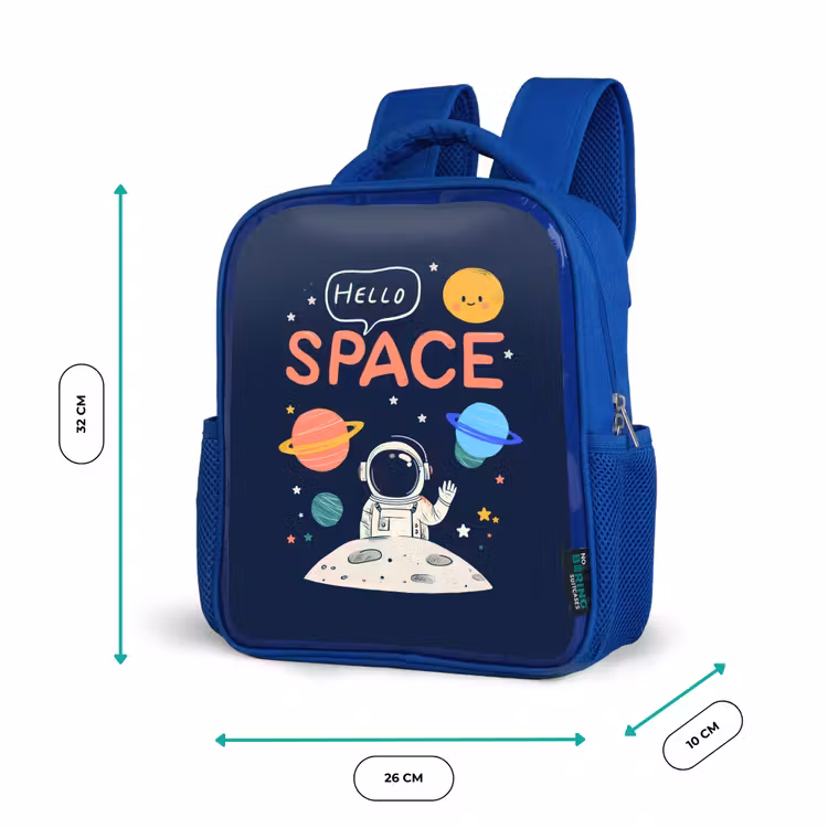 Astronaut - Ruimte - Planeten Kinderrugzak - Blauw middel -productfoto_formaten