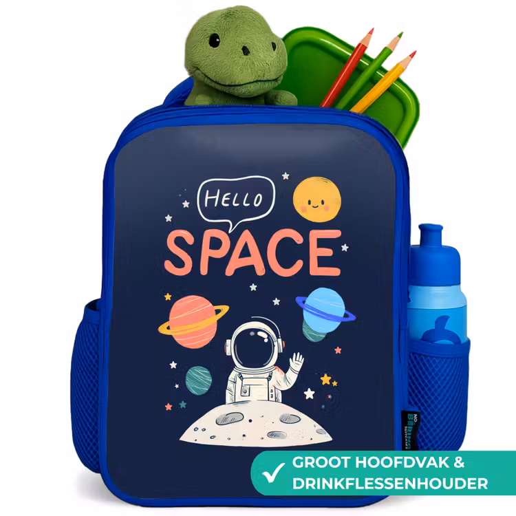 Astronaut - Ruimte - Planeten Kinderrugzak - Blauw middel -inhoud_NL