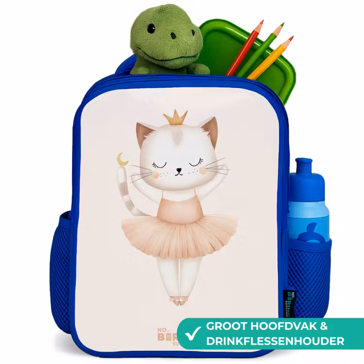 Ballerina kitten in beige kleuren Kinderrugzak - Blauw middel -inhoud_NL