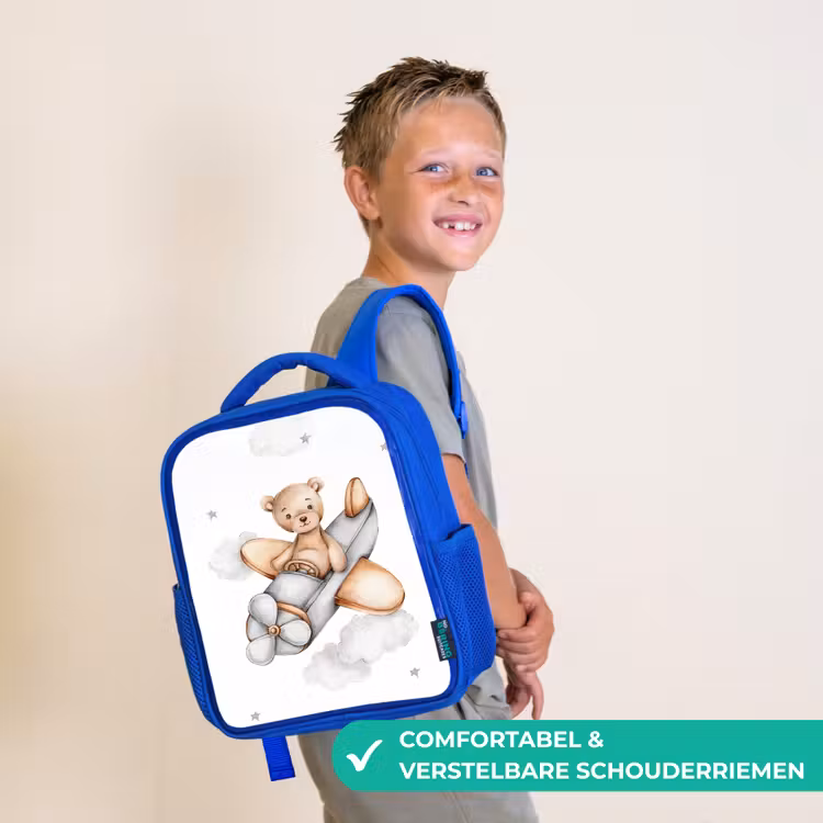 Beer - Vliegtuig - Sterren - Kinderen Kinderrugzak - Blauw middel -sfeer3_NL