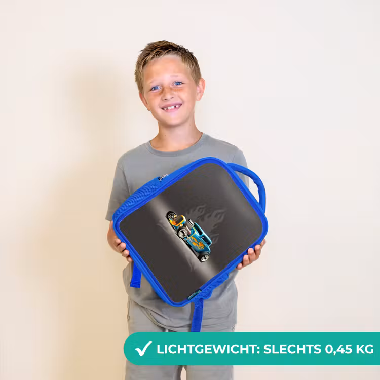 Blauwe auto met grijze vlammen Kinderrugzak - Blauw middel -sfeer1_NL