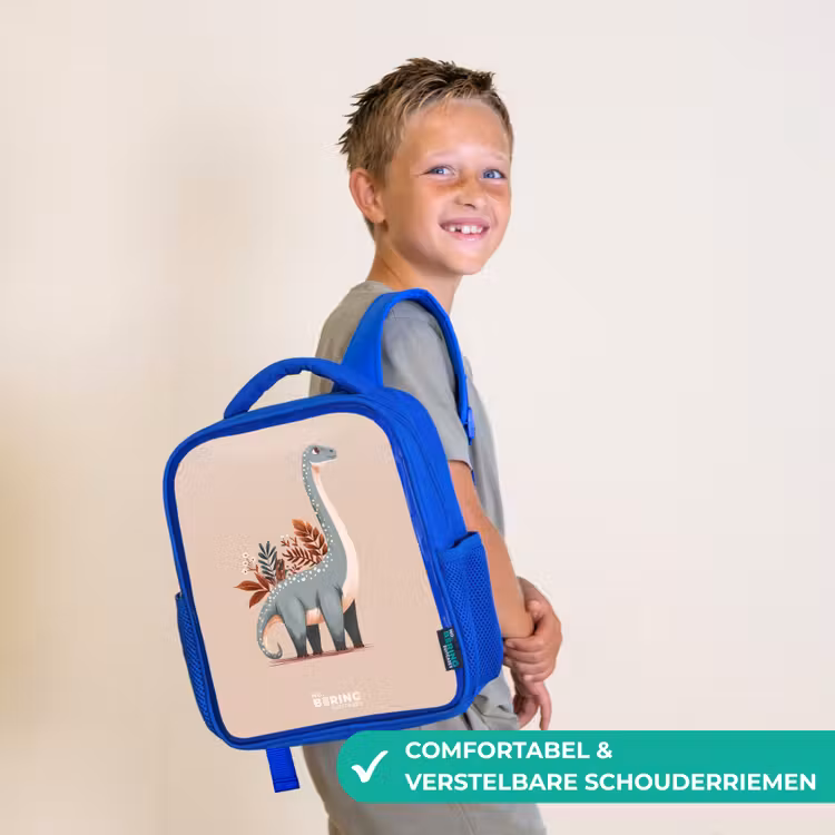 Blauwe dinosaurus op een beige achtergrond Kinderrugzak - Blauw middel -sfeer3_NL