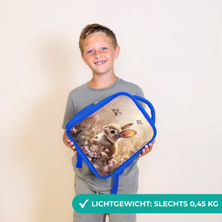 Bloemen - Bruin - Konijntje - Vlinder Kinderrugzak - Blauw middel -sfeer1_NL