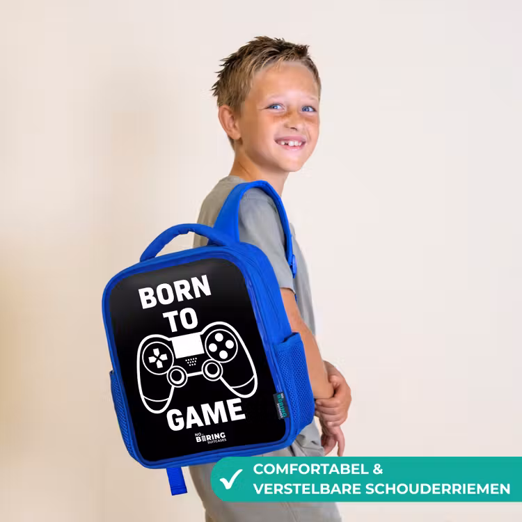 Born to game met controller Kinderrugzak - Blauw middel -sfeer3_NL