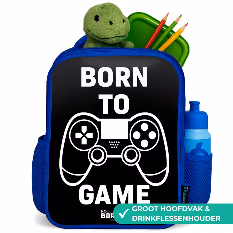 Born to game met controller Kinderrugzak - Blauw middel -inhoud_NL