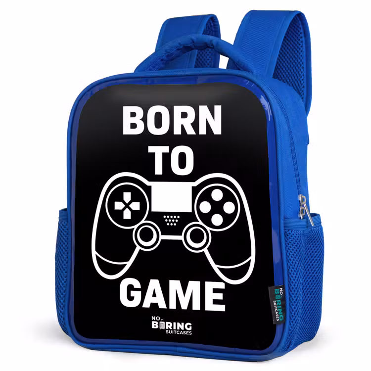 Born to game met controller Kinderrugzak - Blauw middel -schuin