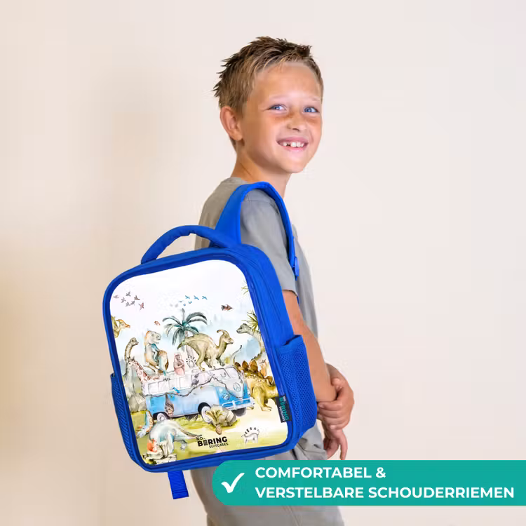 Busje met dino's Kinderrugzak - Blauw middel -sfeer3_NL