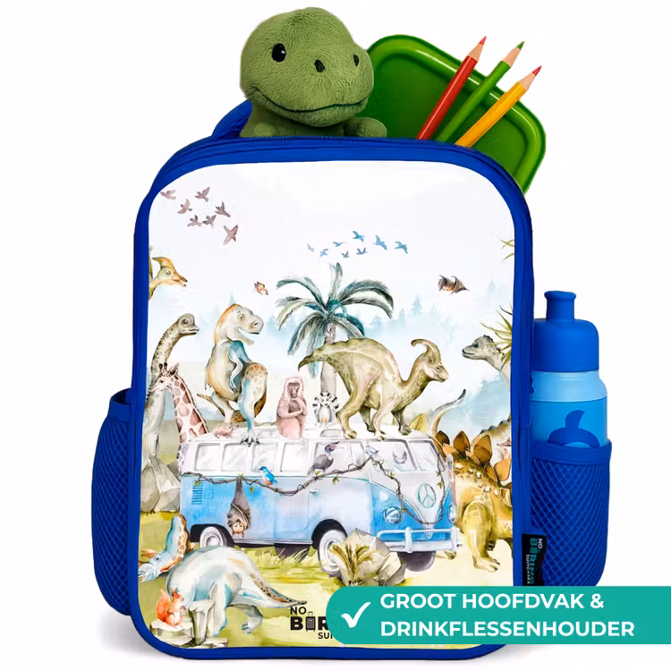 Busje met dino's Kinderrugzak - Blauw middel -inhoud_NL