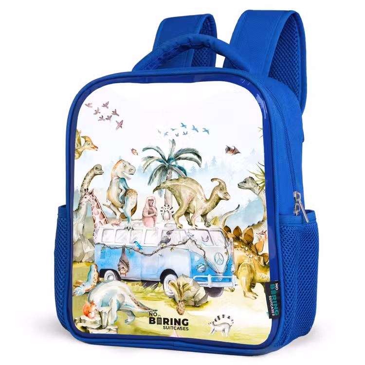 Busje met dino's Kinderrugzak - Blauw middel -schuin