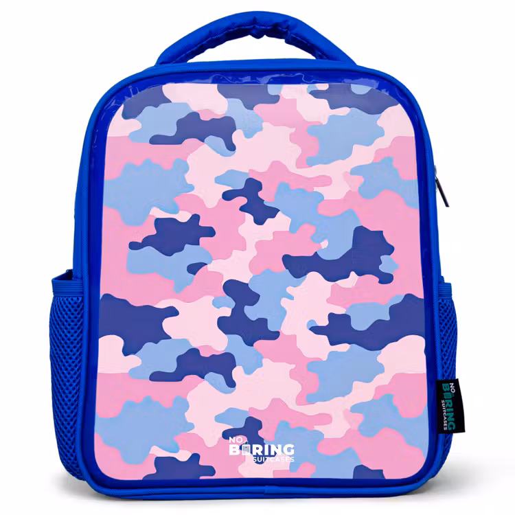 Camouflage - Roze - Blauw Kinderrugzak - Blauw middel -3d