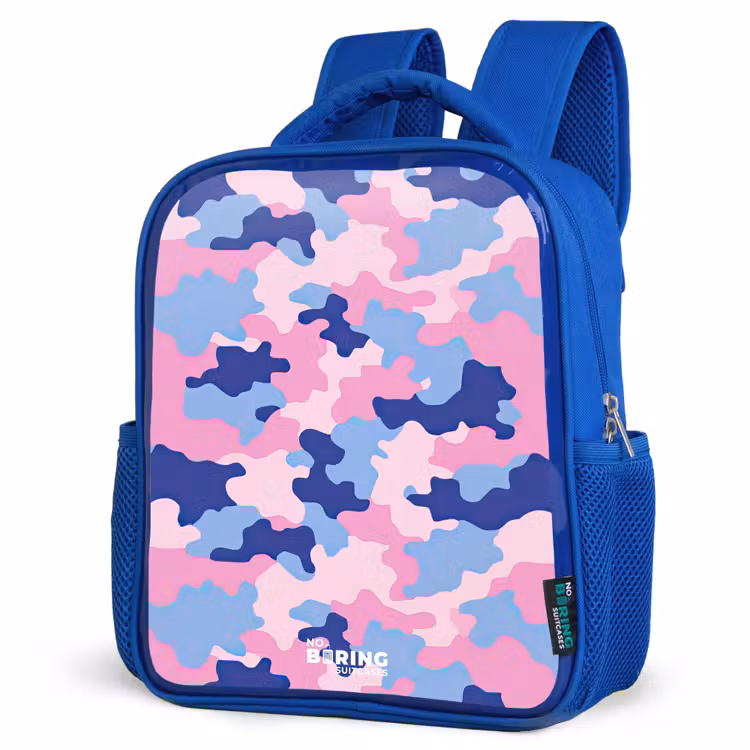 Camouflage - Roze - Blauw Kinderrugzak - Blauw middel -schuin