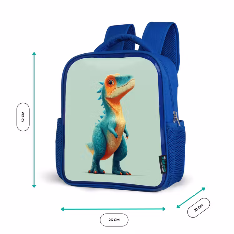 Cartoon - Dino - Oranje - Stekels Kinderrugzak - Blauw middel -productfoto_formaten