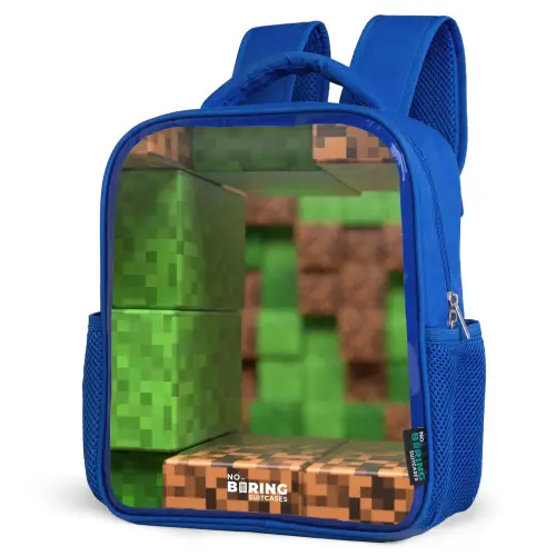 Close-up met pixelachtige blokken Kinderrugzak - Blauw middel -schuin