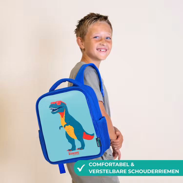 Coole T. rex met zonnebril Kinderrugzak - Blauw middel -sfeer3_NL