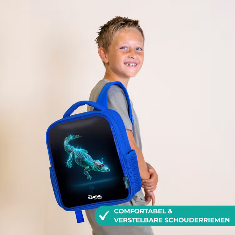 Cyberkrokodil in actiehouding Kinderrugzak - Blauw middel -sfeer3_NL