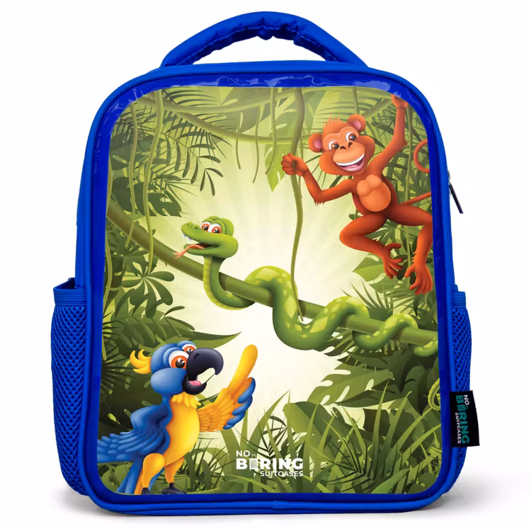 Dieren in de jungle Kinderrugzak - Blauw middel -3d