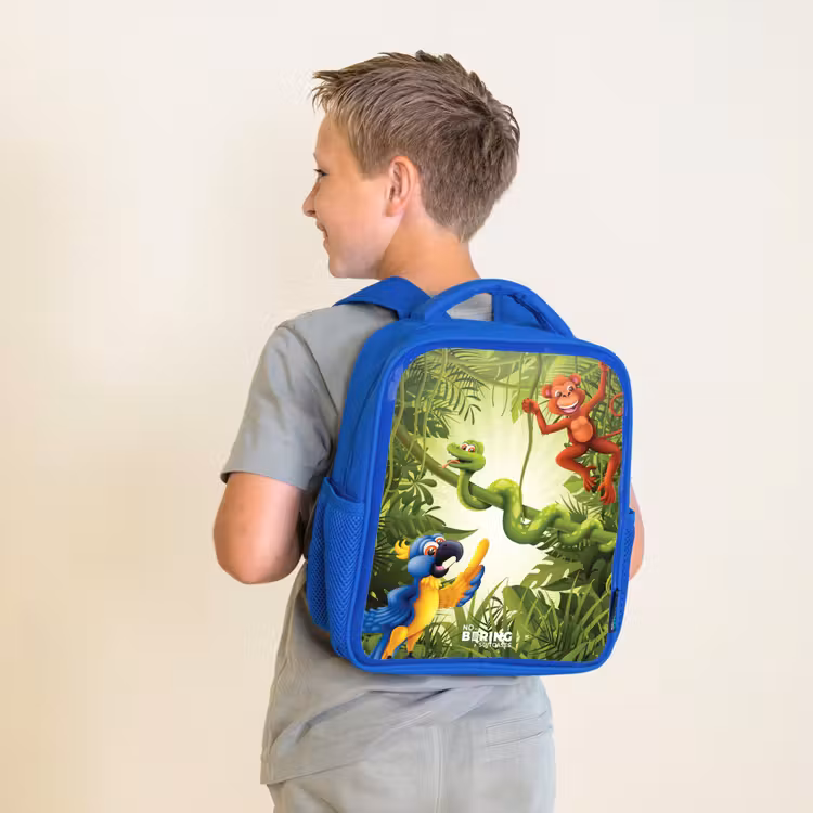 Dieren in de jungle Kinderrugzak - Blauw middel -sfeer2