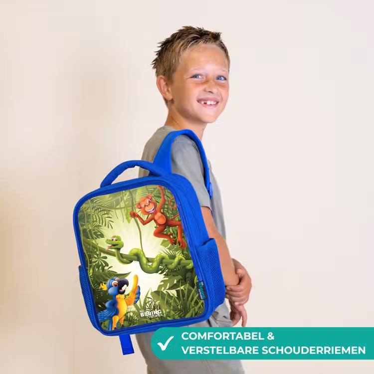 Dieren in de jungle Kinderrugzak - Blauw middel -sfeer3_NL