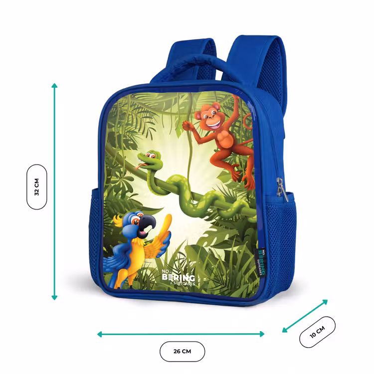 Dieren in de jungle Kinderrugzak - Blauw middel -productfoto_formaten