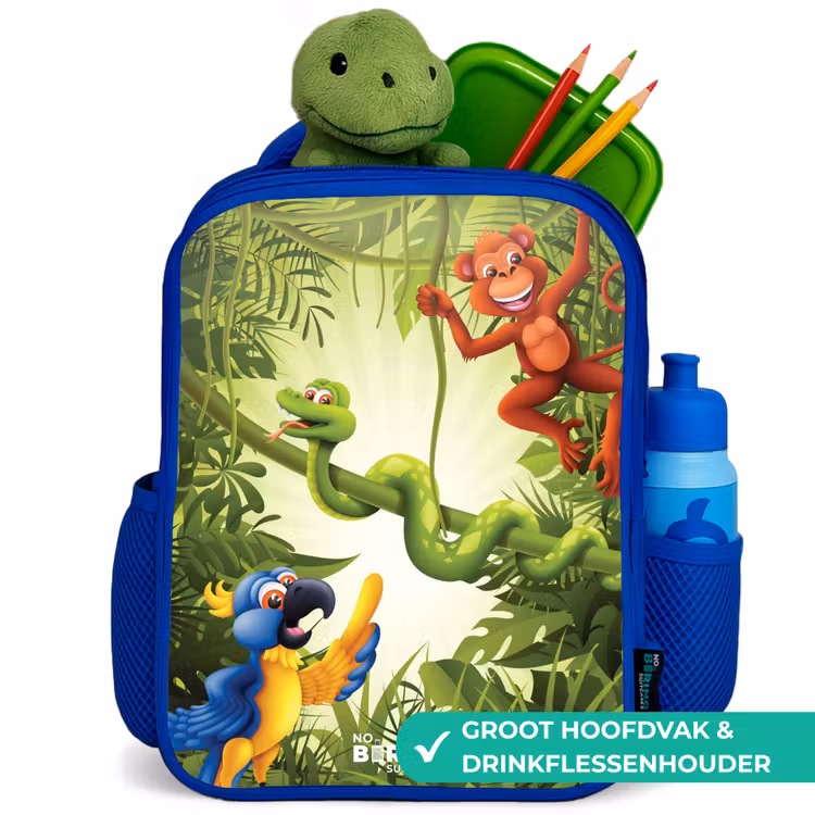 Dieren in de jungle Kinderrugzak - Blauw middel -inhoud_NL