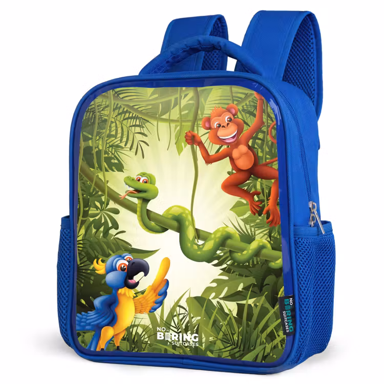 Dieren in de jungle Kinderrugzak - Blauw middel -schuin