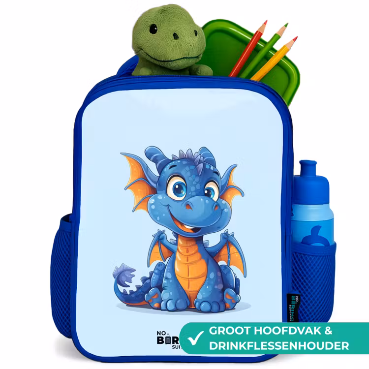 Dinky draakje Kinderrugzak - Blauw middel -inhoud_NL