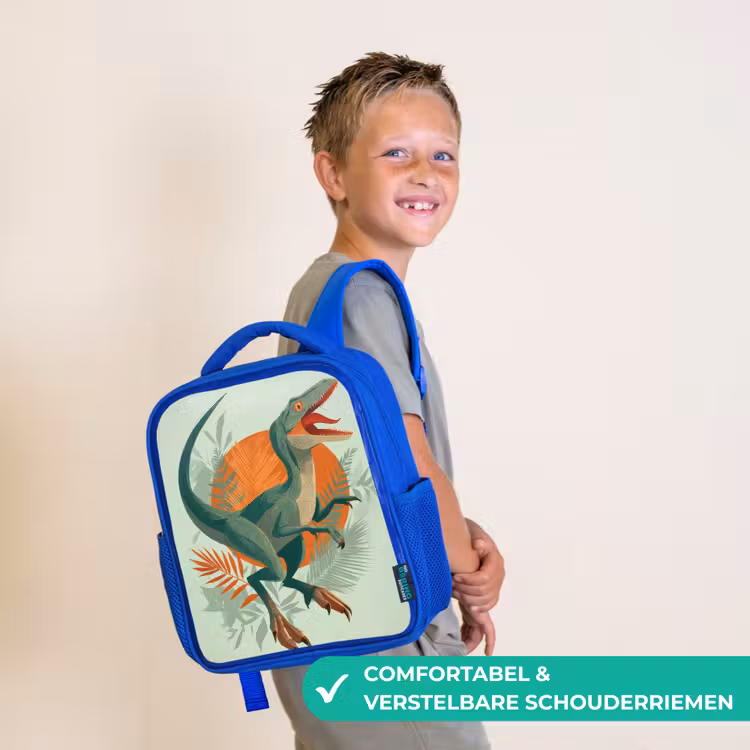 Dino - Bladeren - Grafisch - Groen Kinderrugzak - Blauw middel -sfeer3_NL