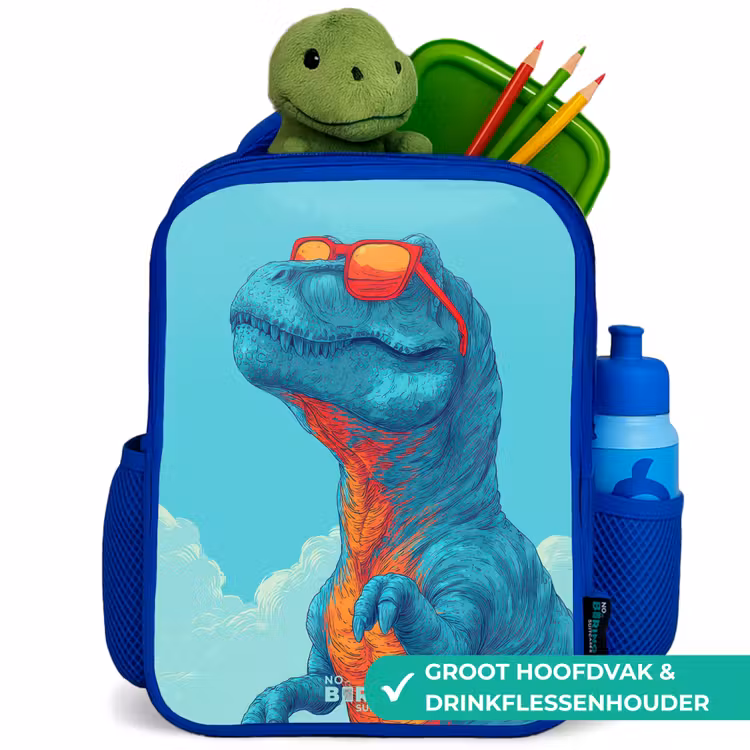 Dino met zonnebril Kinderrugzak - Blauw middel -inhoud_NL