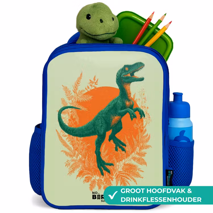 Dino - Natuur - Groen Kinderrugzak - Blauw middel -inhoud_NL