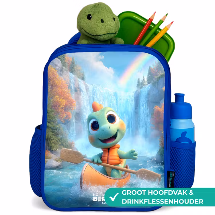 Dino - Natuur - Waterval Kinderrugzak - Blauw middel -inhoud_NL