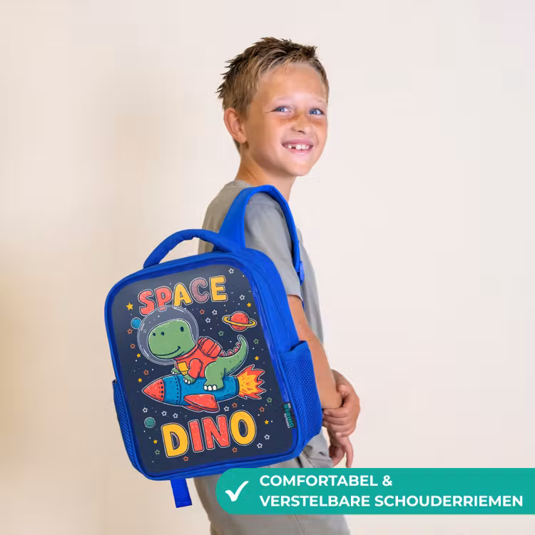 Dino - Raket - Kleurrijk Kinderrugzak - Blauw middel -sfeer3_NL