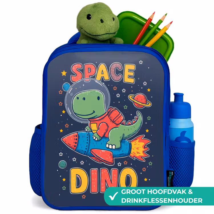 Dino - Raket - Kleurrijk Kinderrugzak - Blauw middel -inhoud_NL