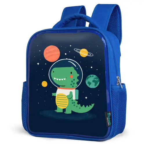 Dino - Ruimtepak - Planeten Kinderrugzak - Blauw middel -schuin