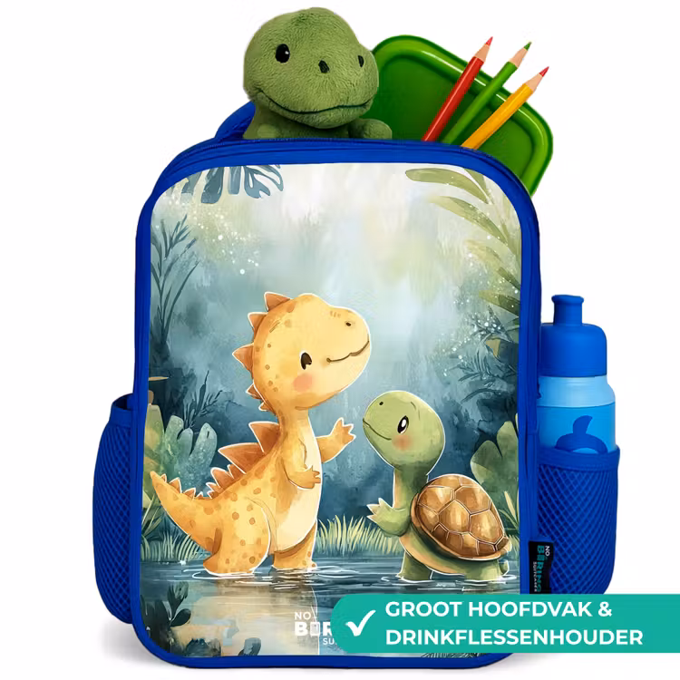 Dino - Schildpad - Jungle Kinderrugzak - Blauw middel -inhoud_NL