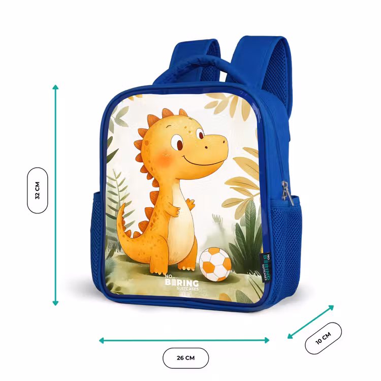 Dino - Voetbal - Oranje Kinderrugzak - Blauw middel -productfoto_formaten