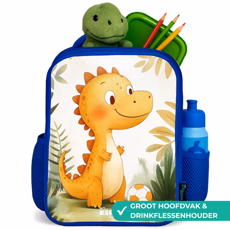 Dino - Voetbal - Oranje Kinderrugzak - Blauw middel -inhoud_NL