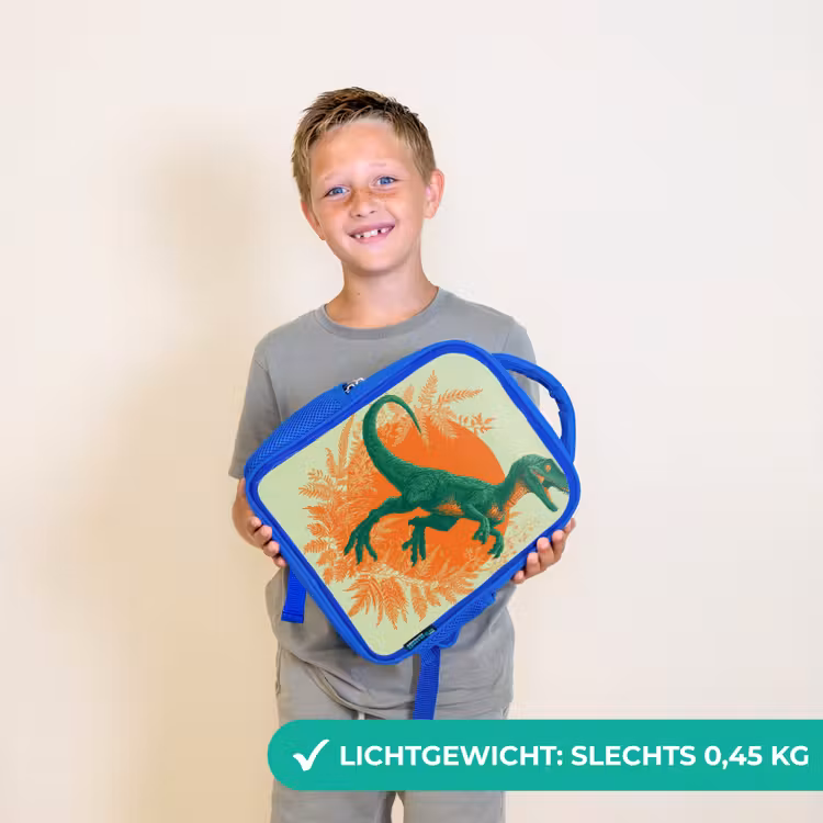Dinosaurus - Groen - Planten - Cirkel Kinderrugzak - Blauw middel -sfeer1_NL